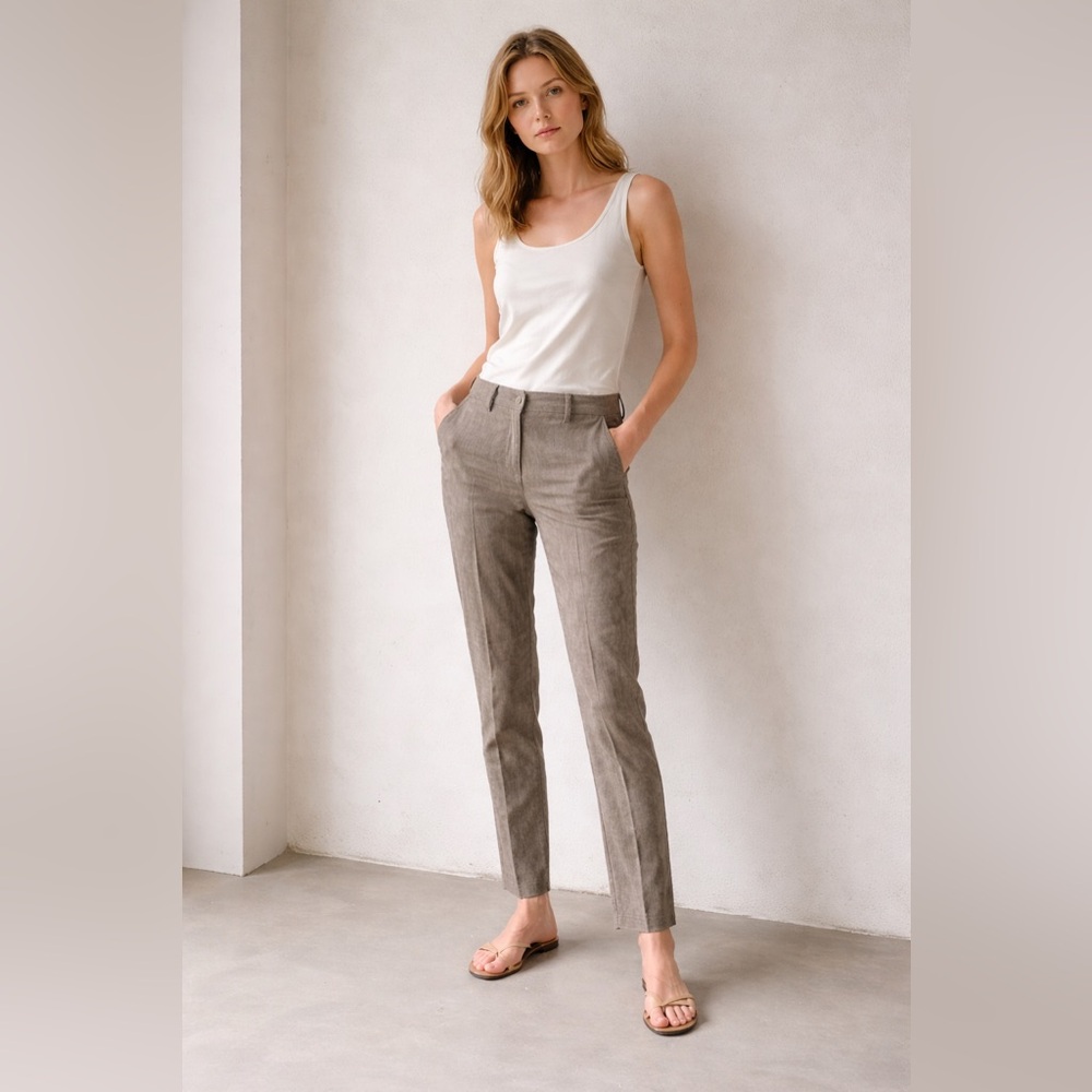 Annette Görtz Linen Blend Slim Pants Taupe Minimalist Designer EU 42 8/10